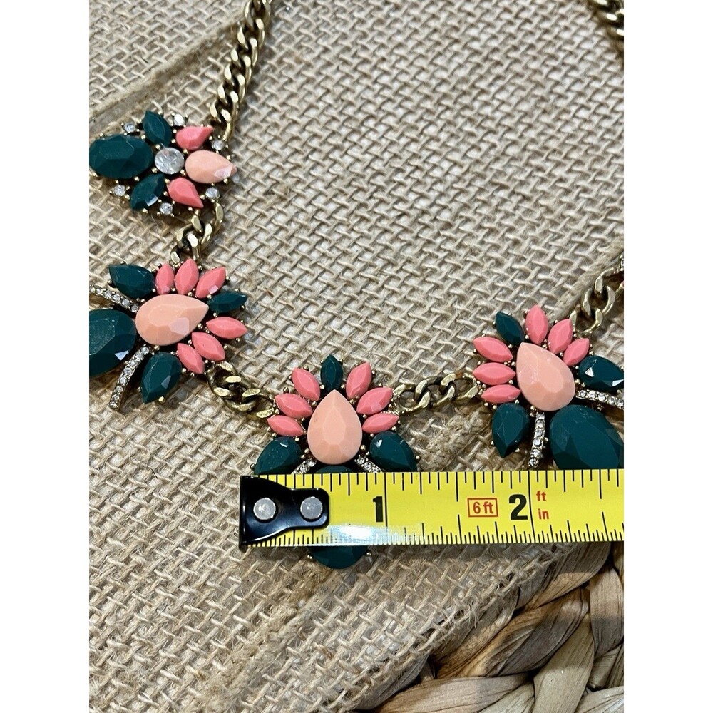 J CREW Statement Necklace Rhinestone Chunky Forrest Fairy Green Gold Tone Y2K - Picture 5 of 6